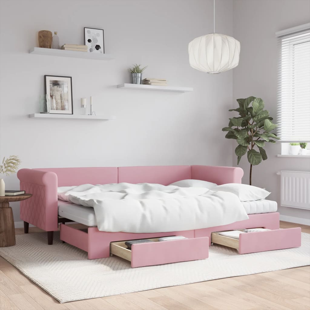 vidaXL Sofa rozsuwana z szufladami, różowa, 80x200 cm, aksamit