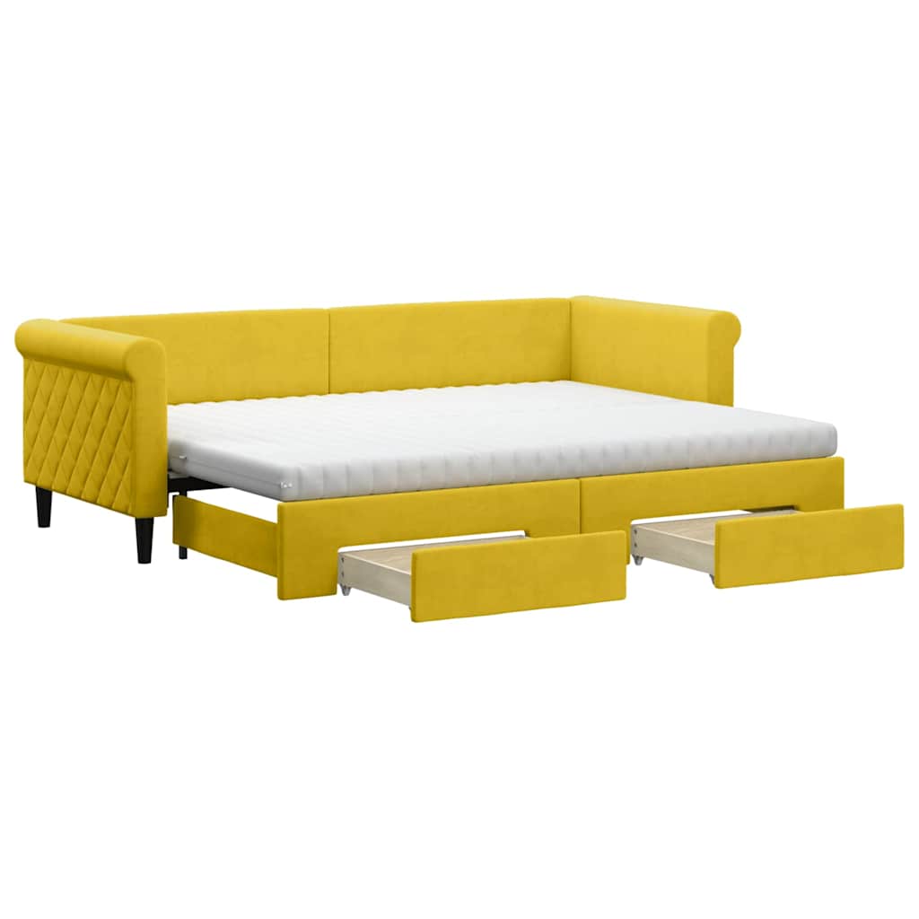 vidaXL Sofa rozsuwana z szufladami, żółta, 80x200 cm, aksamit