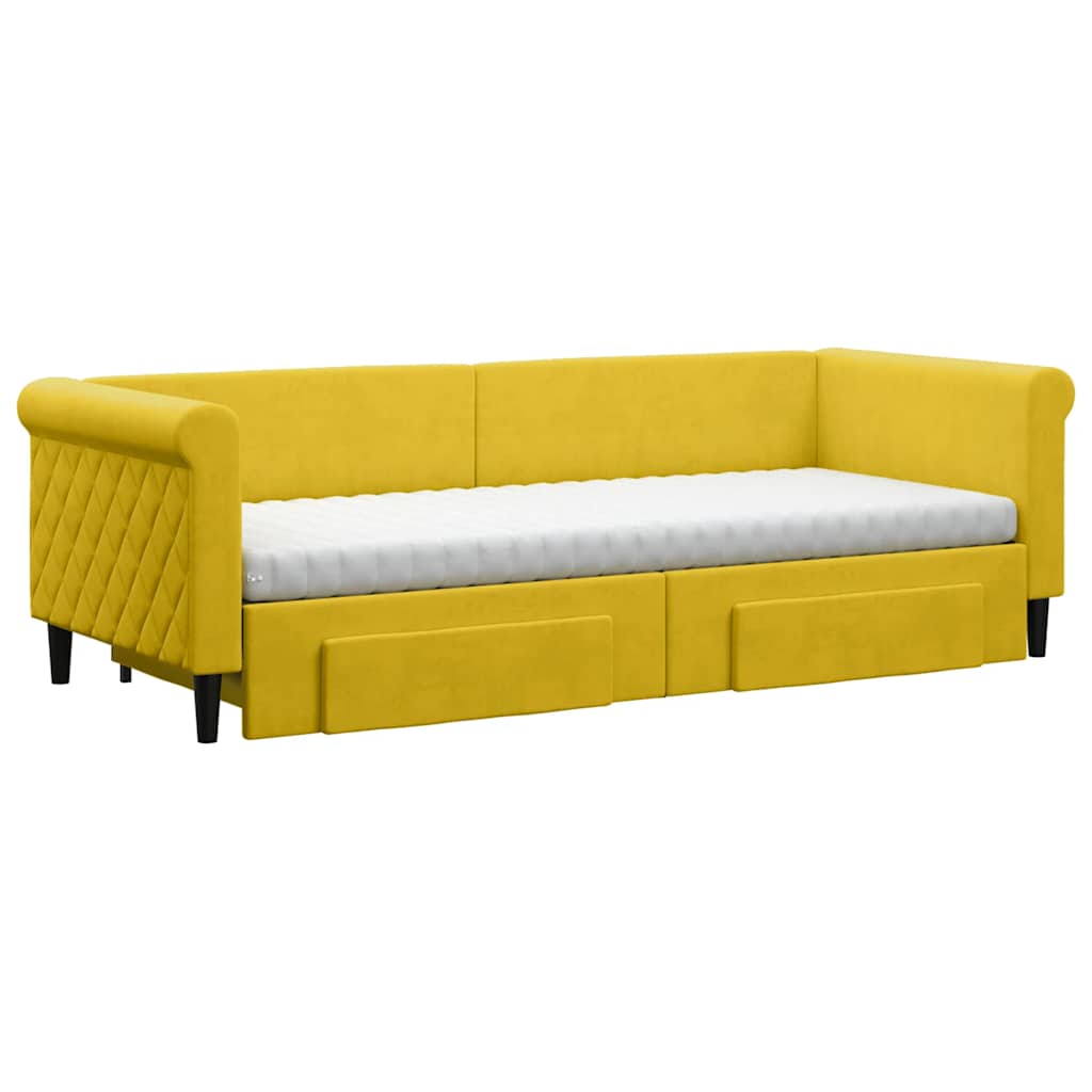 vidaXL Sofa rozsuwana z szufladami, żółta, 80x200 cm, aksamit