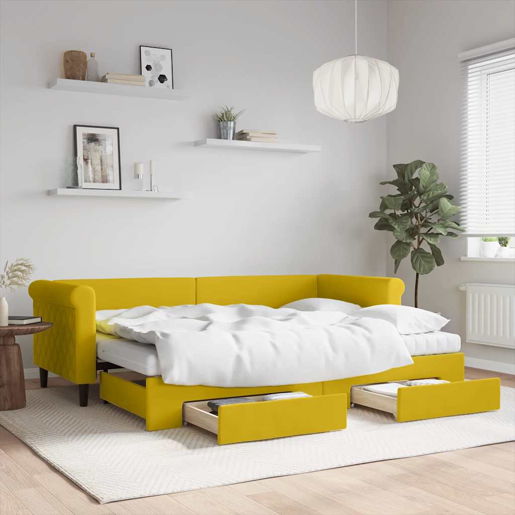 vidaXL Sofa rozsuwana z szufladami, żółta, 80x200 cm, aksamit