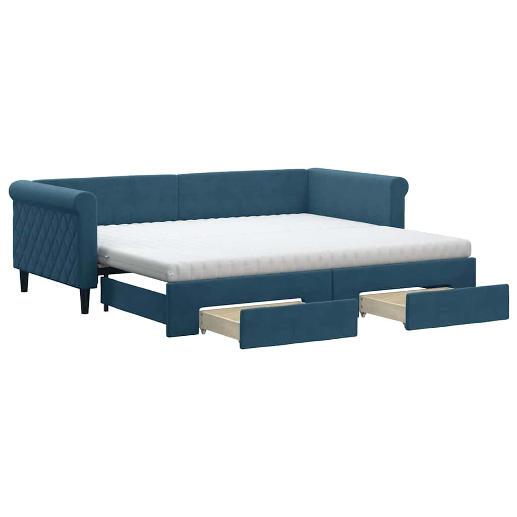 vidaXL Sofa rozsuwana z szufladami, niebieska, 90x200 cm, aksamit