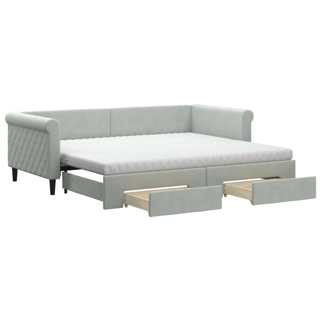 vidaXL Sofa rozsuwana z szufladami, jasnoszara, 90x200 cm, aksamit