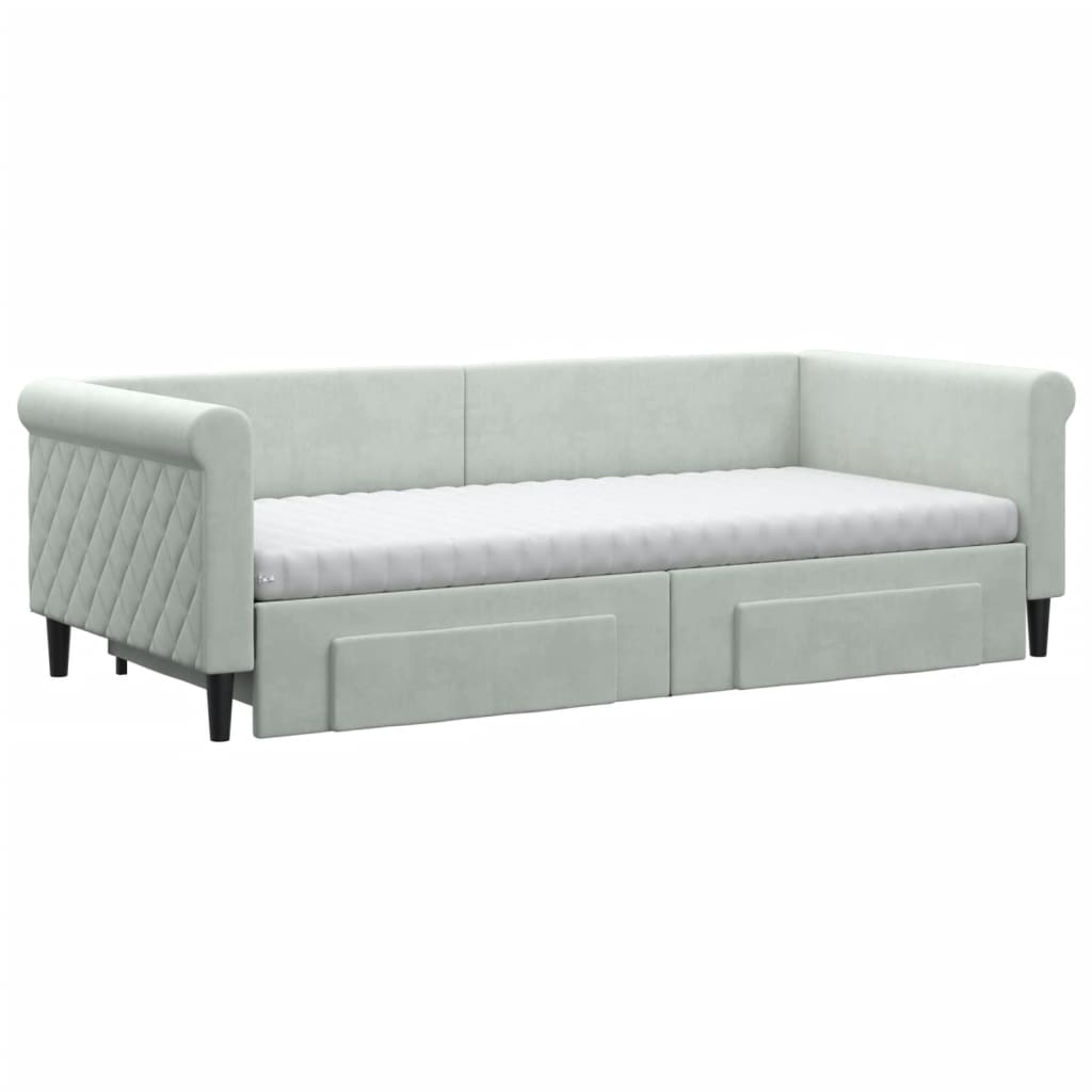 vidaXL Sofa rozsuwana z szufladami, jasnoszara, 90x200 cm, aksamit