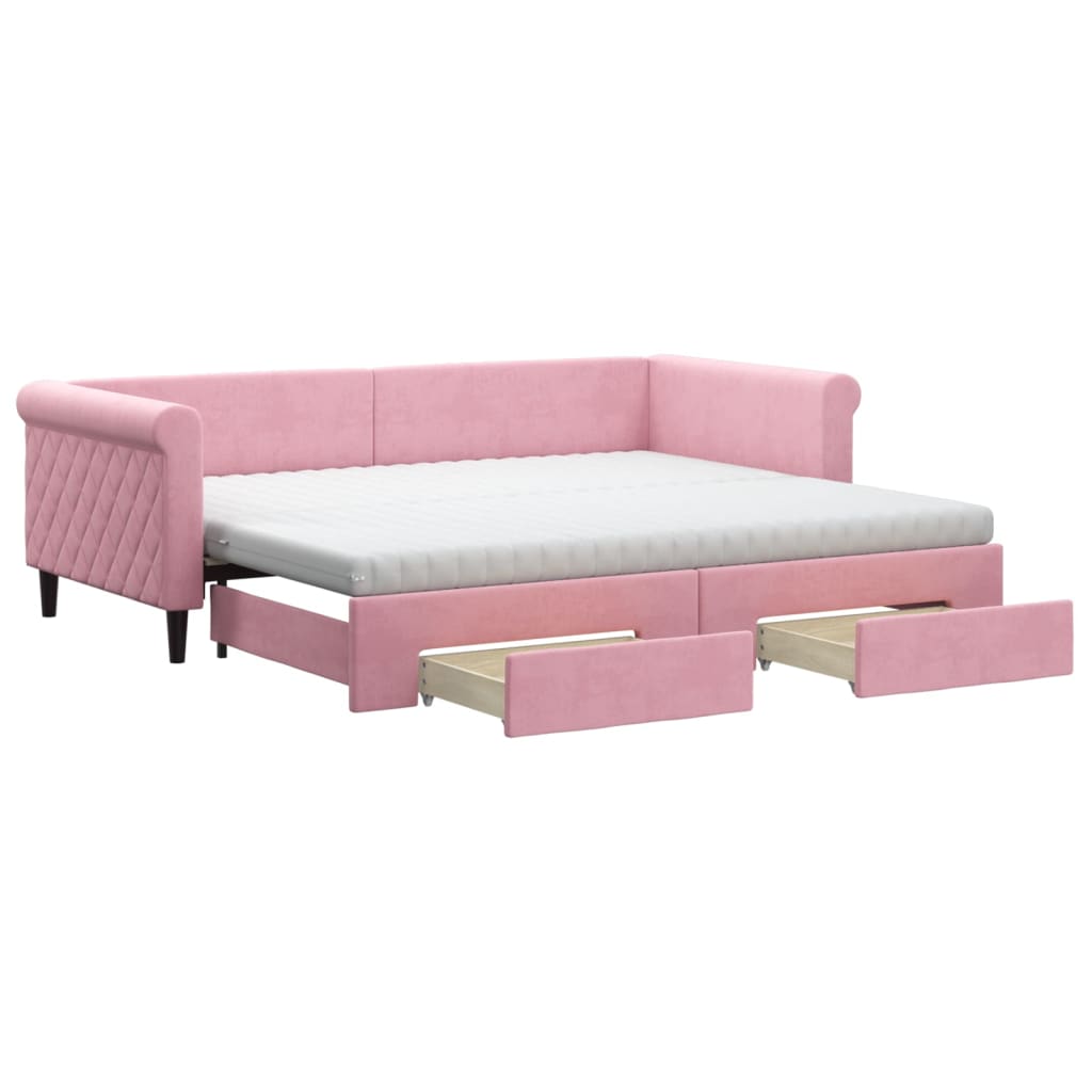 vidaXL Sofa rozsuwana z szufladami, różowa, 90x200 cm, aksamit