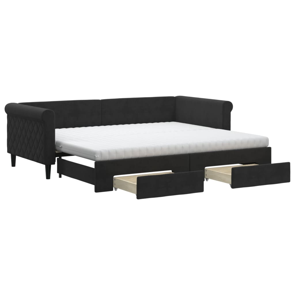 vidaXL Sofa rozsuwana z szufladami, czarna, 90x200 cm, aksamit