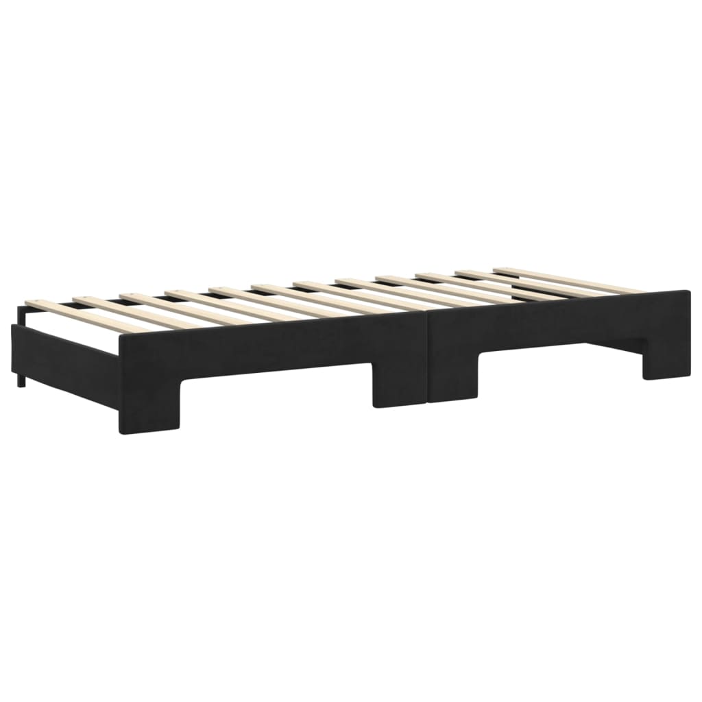 vidaXL Sofa rozsuwana z szufladami, czarna, 90x200 cm, aksamit