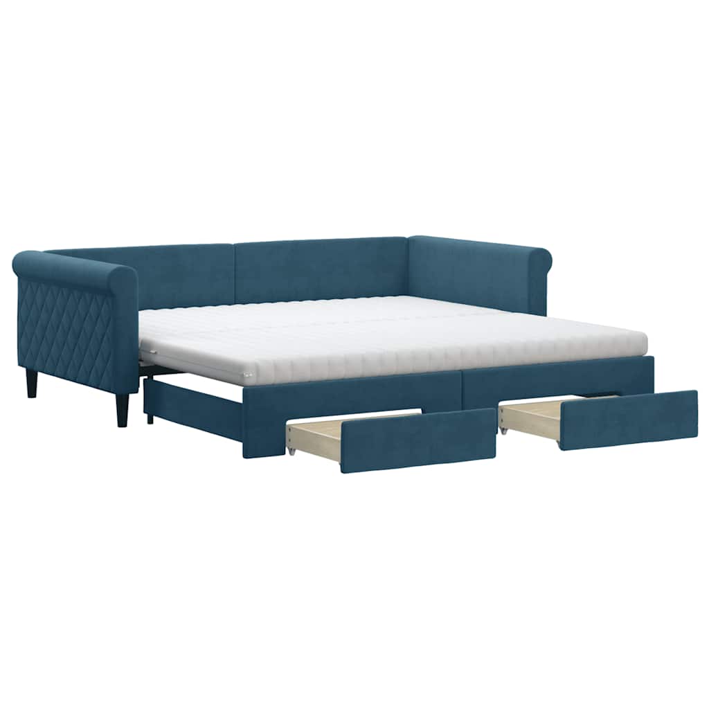 vidaXL Sofa rozsuwana z szufladami, niebieska, 100x200 cm, aksamit