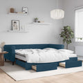 vidaXL Sofa rozsuwana z szufladami, niebieska, 100x200 cm, aksamit