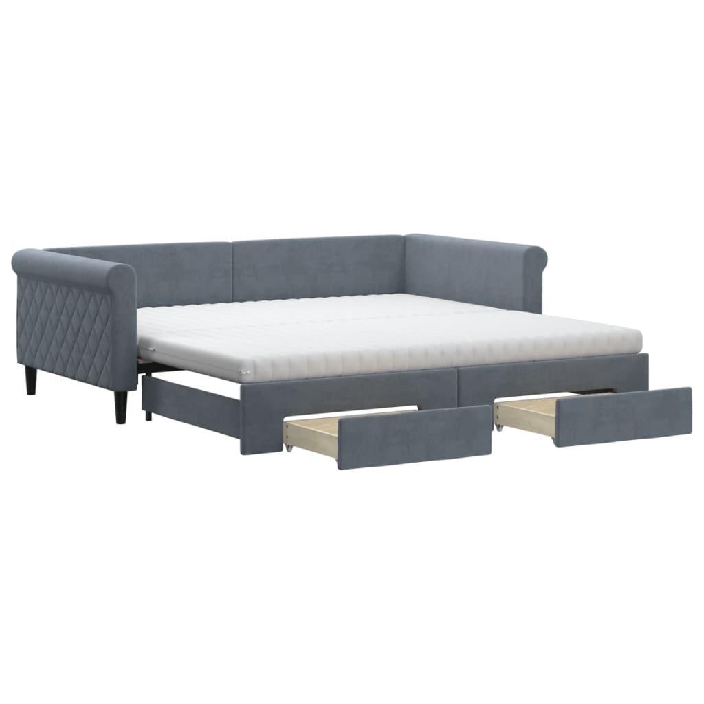 vidaXL Sofa rozsuwana z szufladami, ciemnoszara, 100x200 cm, aksamit