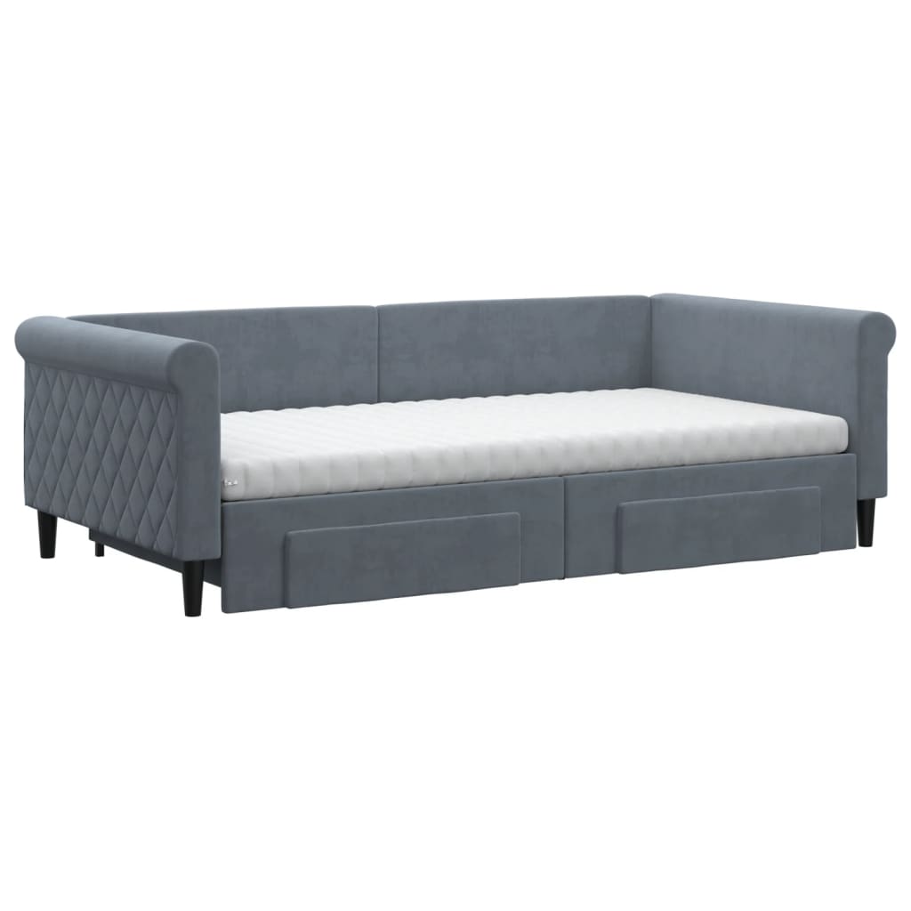 vidaXL Sofa rozsuwana z szufladami, ciemnoszara, 100x200 cm, aksamit