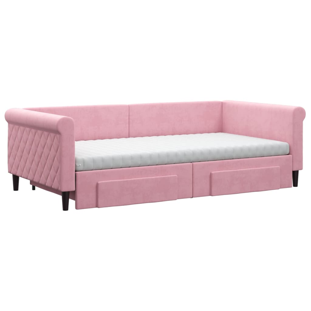 vidaXL Sofa rozsuwana z szufladami, różowa, 100x200 cm, aksamit
