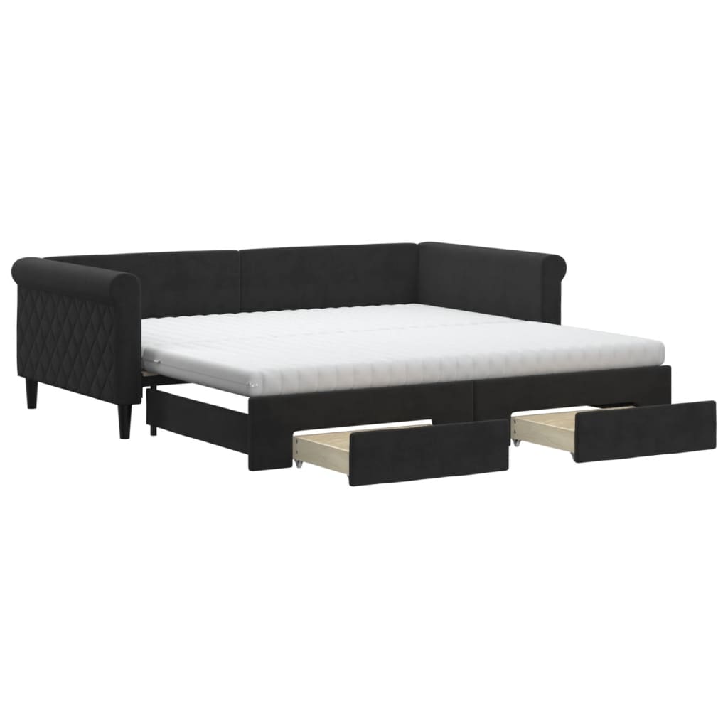vidaXL Sofa rozsuwana z szufladami, czarna, 100x200 cm, aksamit