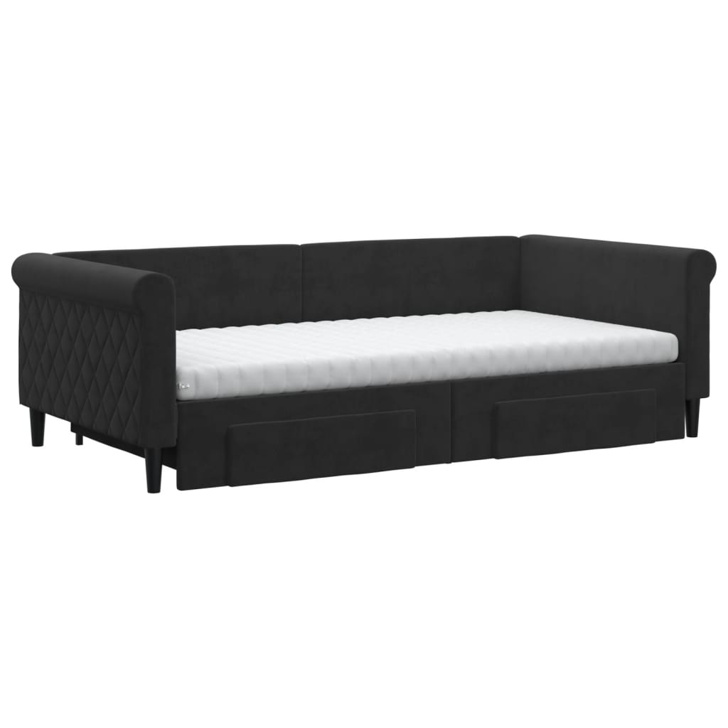 vidaXL Sofa rozsuwana z szufladami, czarna, 100x200 cm, aksamit