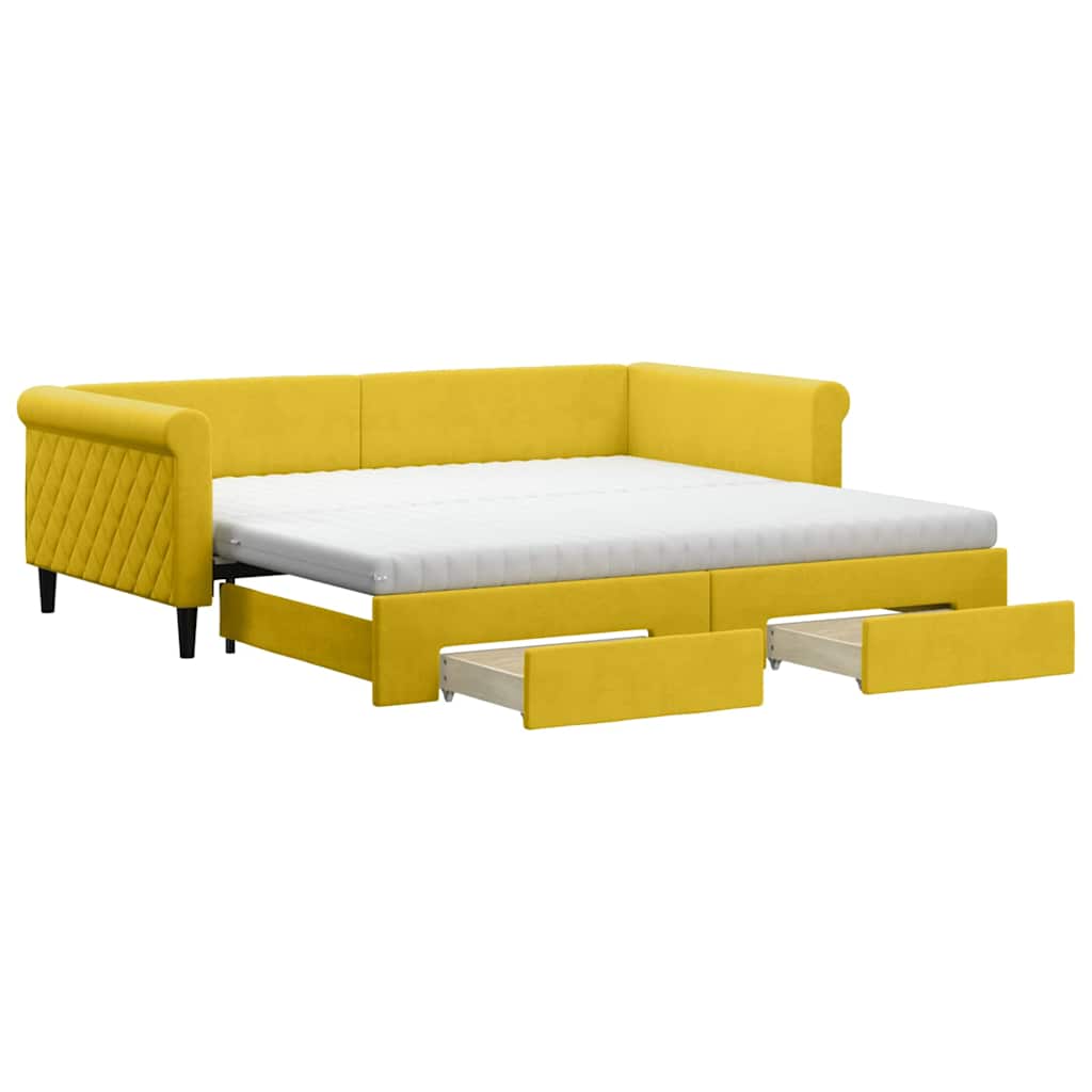 vidaXL Sofa rozsuwana z szufladami, żółta, 100x200 cm, aksamit