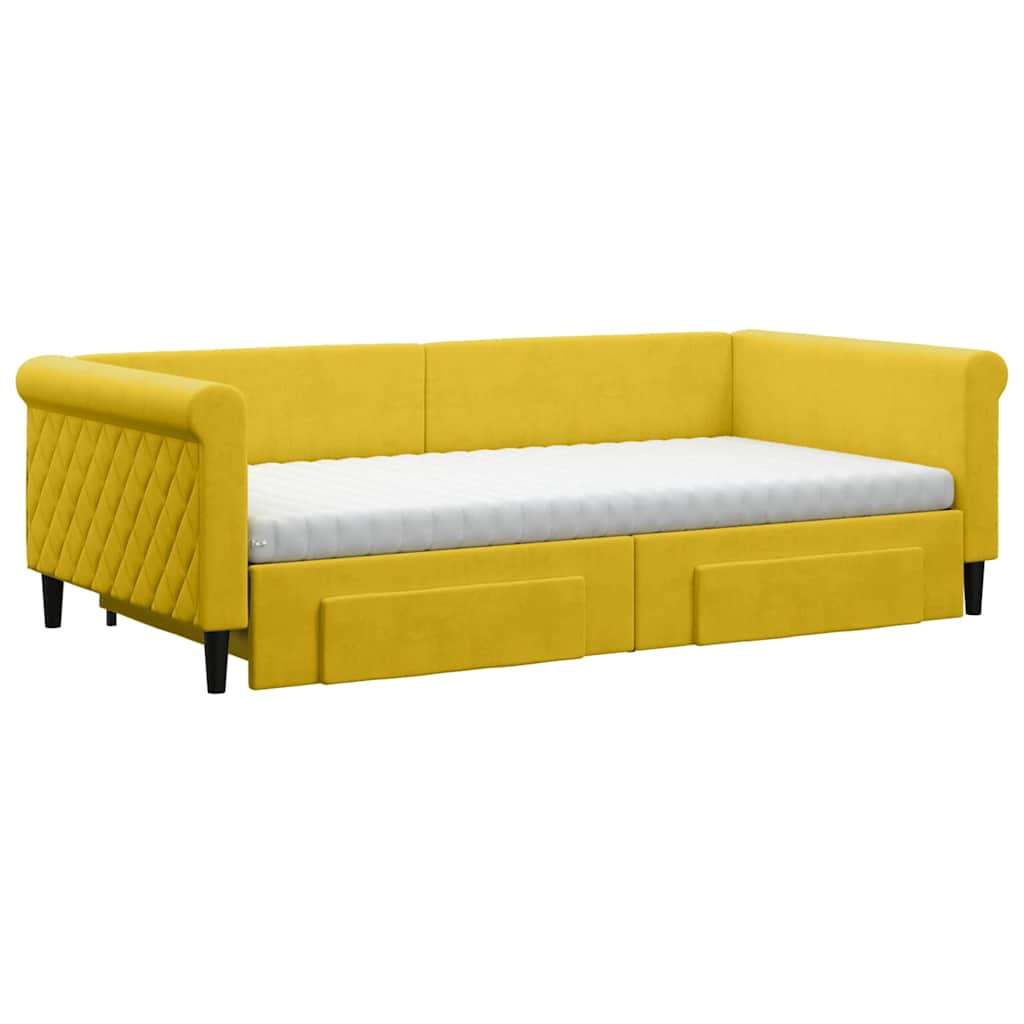 vidaXL Sofa rozsuwana z szufladami, żółta, 100x200 cm, aksamit
