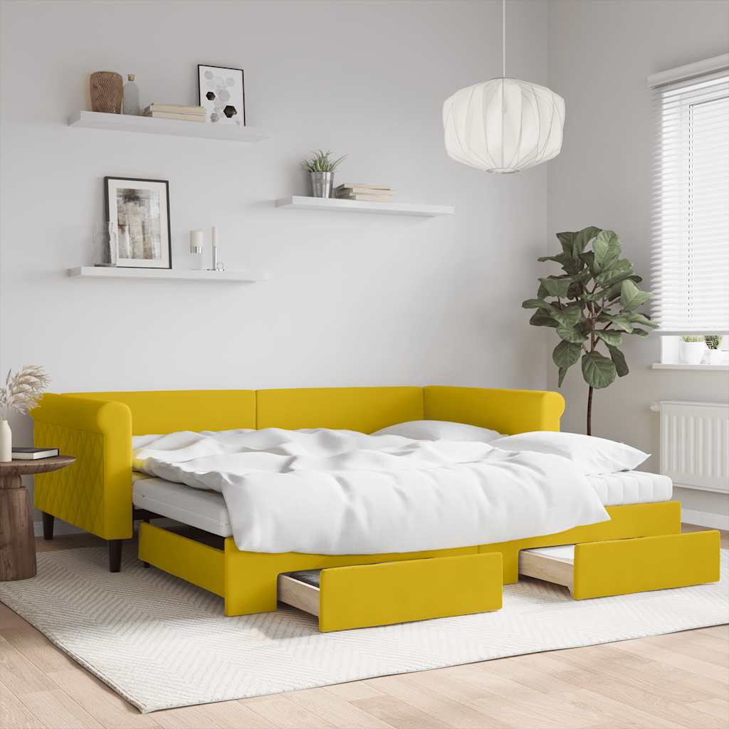 vidaXL Sofa rozsuwana z szufladami, żółta, 100x200 cm, aksamit
