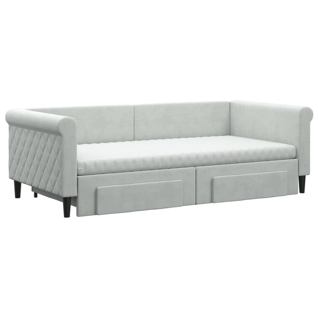 vidaXL Sofa rozsuwana z szufladami, jasnoszara, 90x190 cm, aksamit