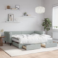 vidaXL Sofa rozsuwana z szufladami, jasnoszara, 90x190 cm, aksamit