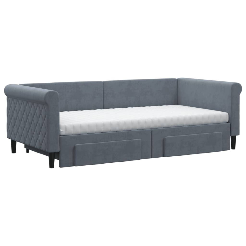 vidaXL Sofa rozsuwana z szufladami, ciemnoszara, 90x190 cm, aksamit