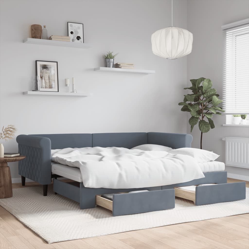 vidaXL Sofa rozsuwana z szufladami, ciemnoszara, 90x190 cm, aksamit