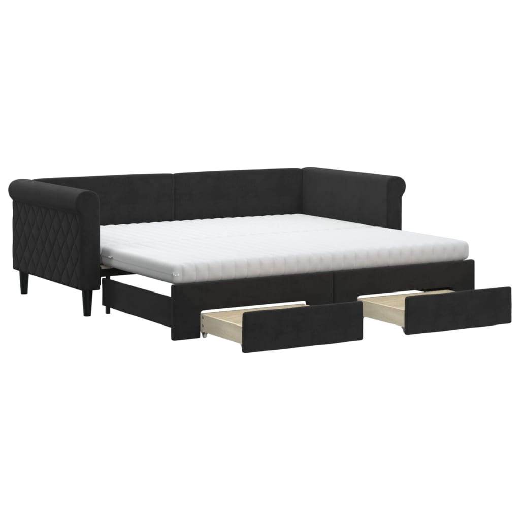 vidaXL Sofa rozsuwana z szufladami, czarna, 90x190 cm, aksamit