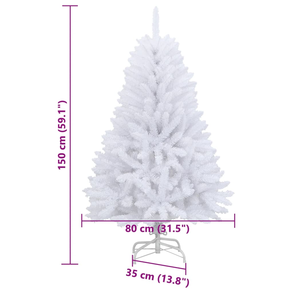 vidaXL Sztuczna choinka z zawiasami i stojakiem, biała, 150 cm