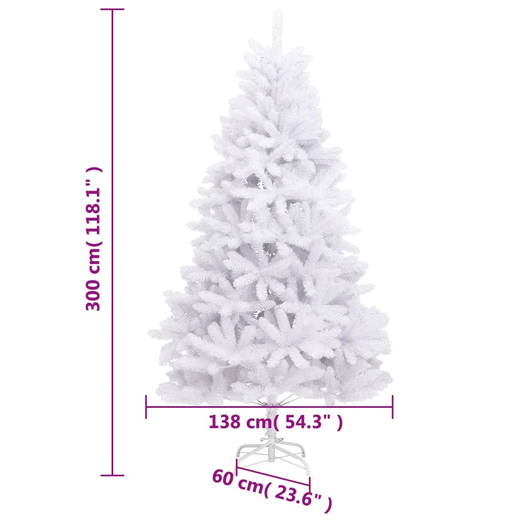 vidaXL Sztuczna choinka z zawiasami i stojakiem, biała, 300 cm
