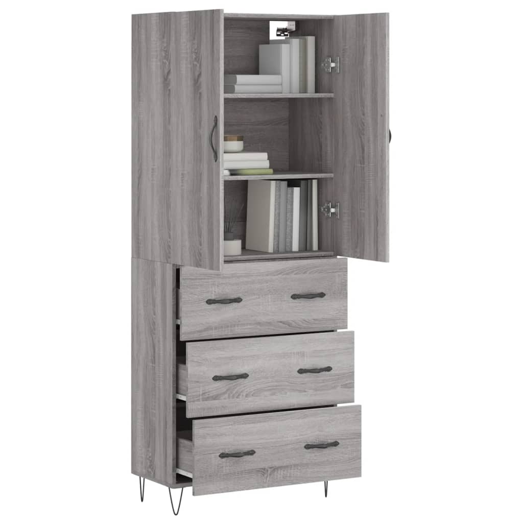 vidaXL Witrynka szary dąb sonoma 69,5x34x180cm materiał drewnopochodny