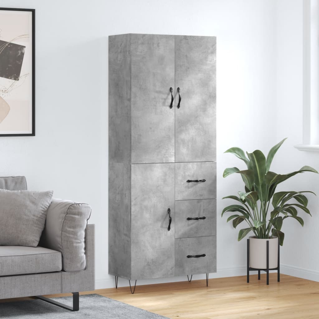 vidaXL Witrynka, szarość betonu 69,5x34x180 cm materiał drewnopochodny