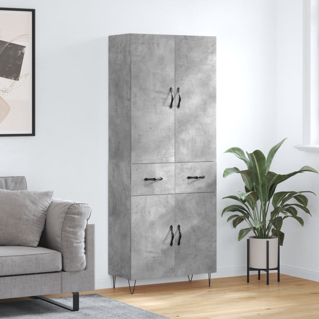 vidaXL Witrynka, szarość betonu 69,5x34x180 cm materiał drewnopochodny