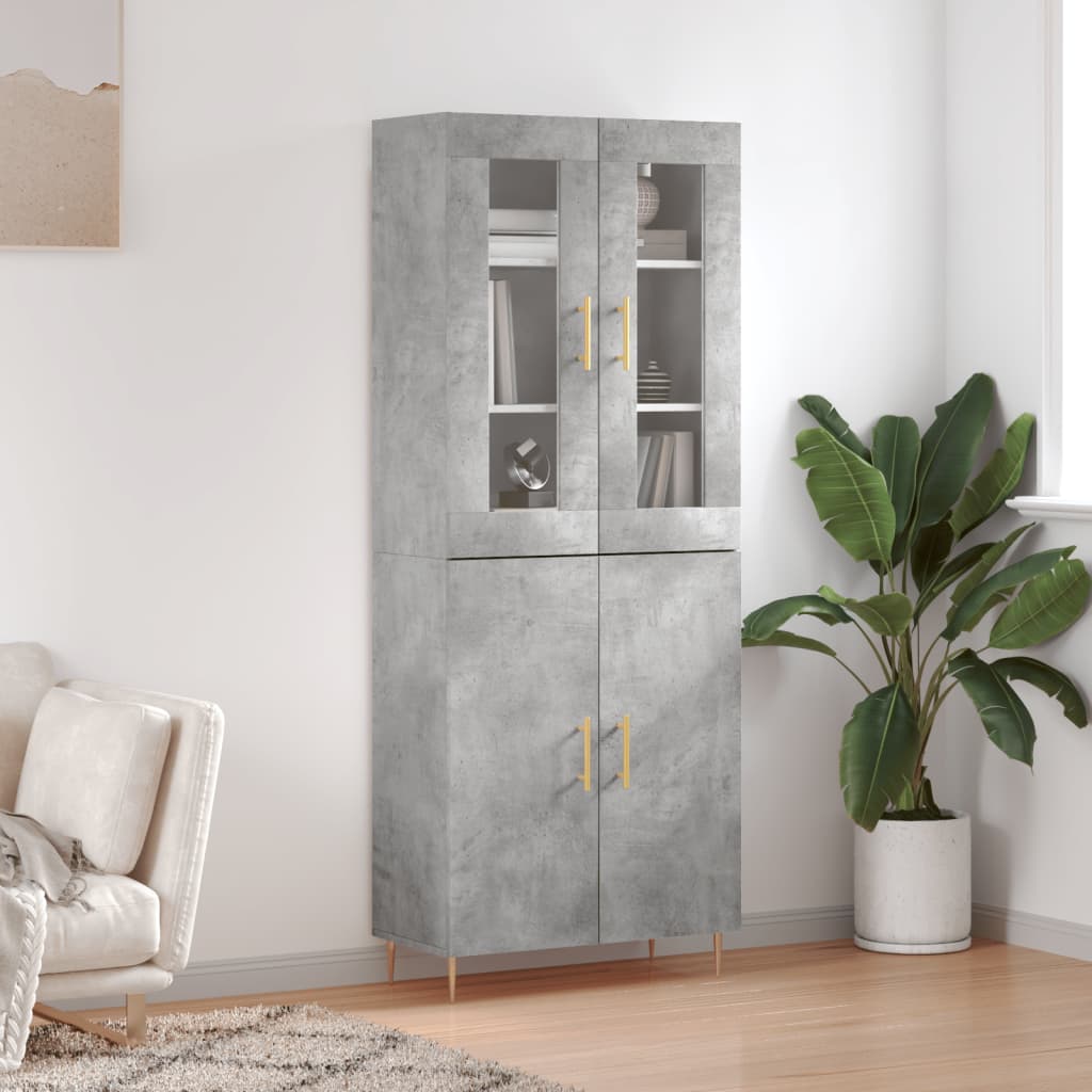vidaXL Witrynka, szarość betonu 69,5x34x180 cm materiał drewnopochodny