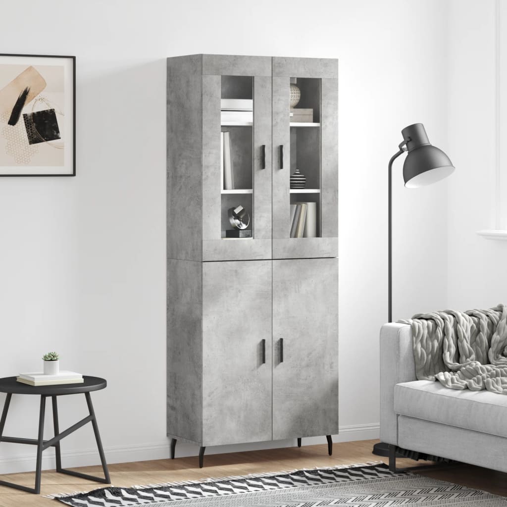 vidaXL Witrynka, szarość betonu 69,5x34x180 cm materiał drewnopochodny