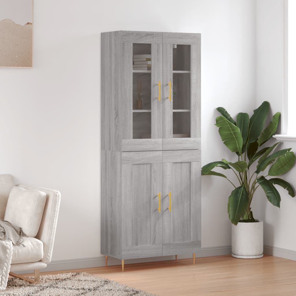 vidaXL Witrynka szary dąb sonoma 69,5x34x180cm materiał drewnopochodny