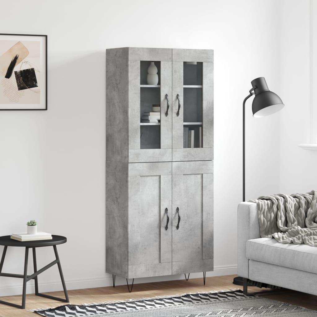 vidaXL Witrynka, szarość betonu 69,5x34x180 cm materiał drewnopochodny
