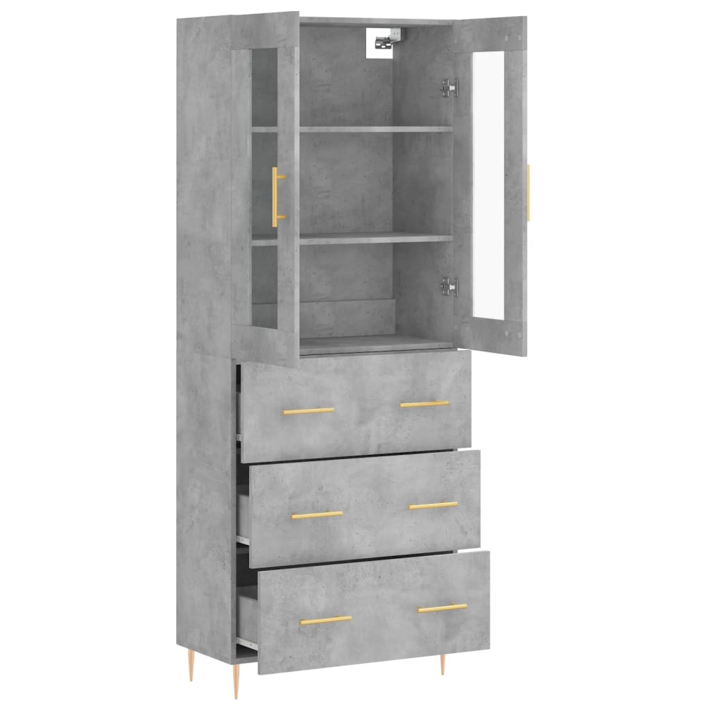 vidaXL Witrynka, szarość betonu 69,5x34x180 cm materiał drewnopochodny