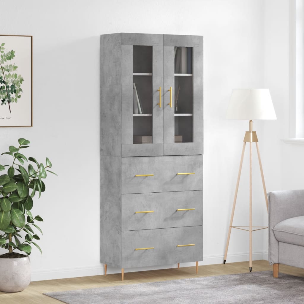 vidaXL Witrynka, szarość betonu 69,5x34x180 cm materiał drewnopochodny