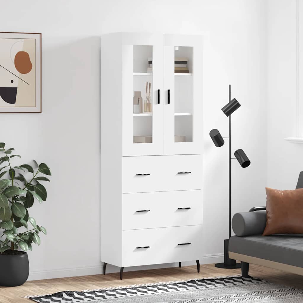 vidaXL Witrynka, biała, 69,5x34x180 cm, materiał drewnopochodny