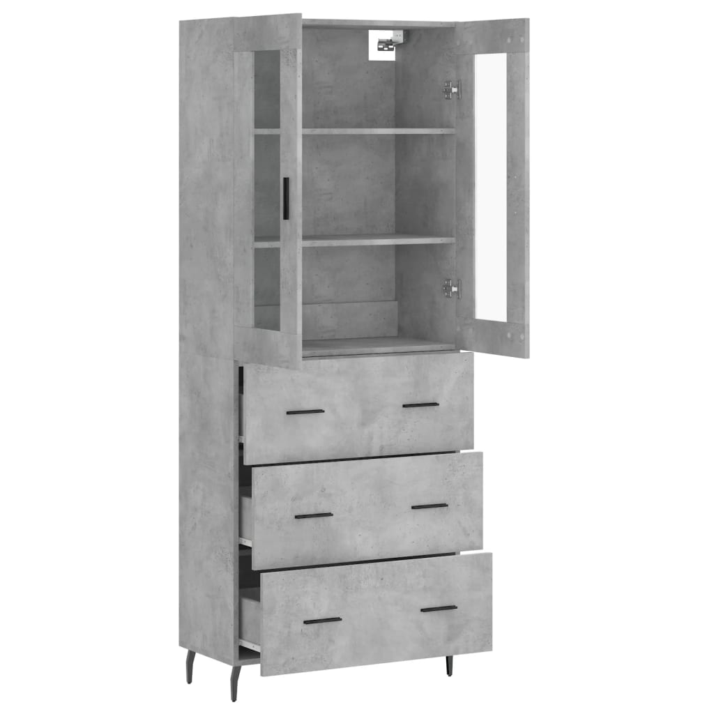 vidaXL Witrynka, szarość betonu 69,5x34x180 cm materiał drewnopochodny