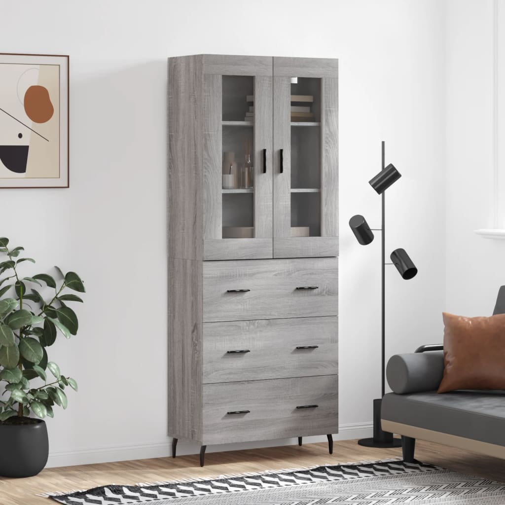 vidaXL Witrynka szary dąb sonoma 69,5x34x180cm materiał drewnopochodny