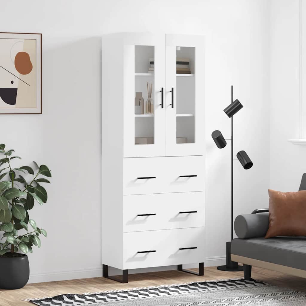 vidaXL Witrynka, biała, 69,5x34x180 cm, materiał drewnopochodny