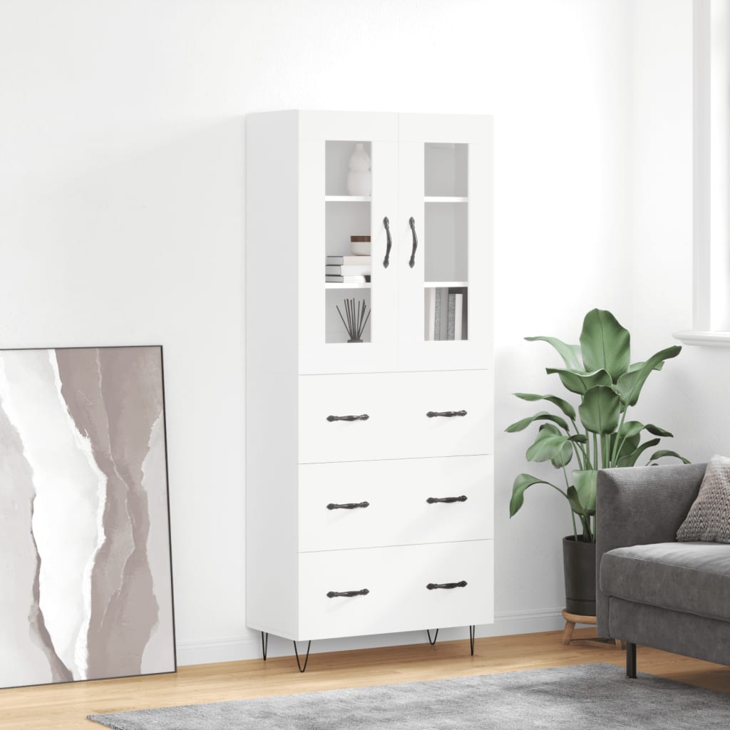 vidaXL Witrynka, biała, 69,5x34x180 cm, materiał drewnopochodny