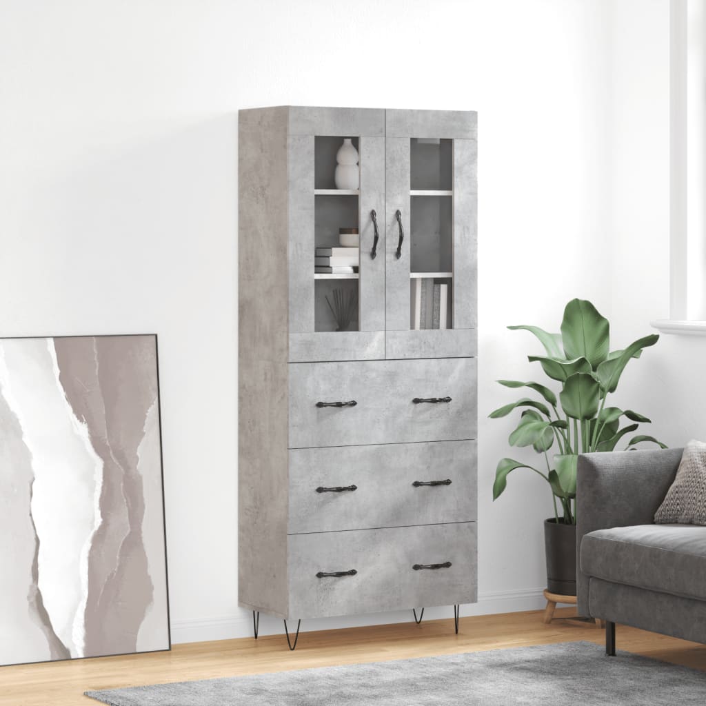 vidaXL Witrynka, szarość betonu 69,5x34x180 cm materiał drewnopochodny