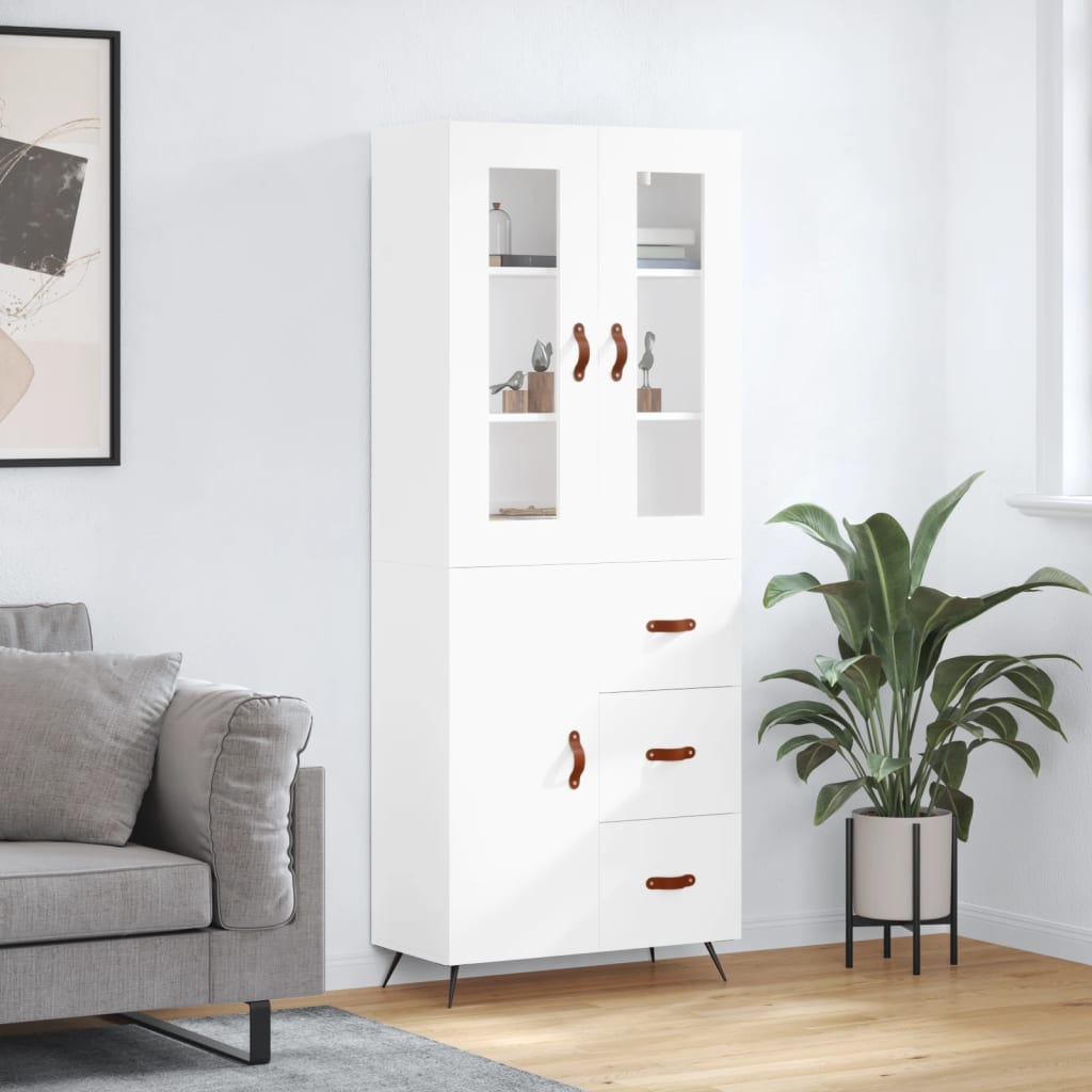 vidaXL Witrynka, biała, 69,5x34x180 cm, materiał drewnopochodny
