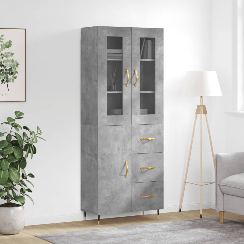 vidaXL Witrynka, szarość betonu 69,5x34x180 cm materiał drewnopochodny