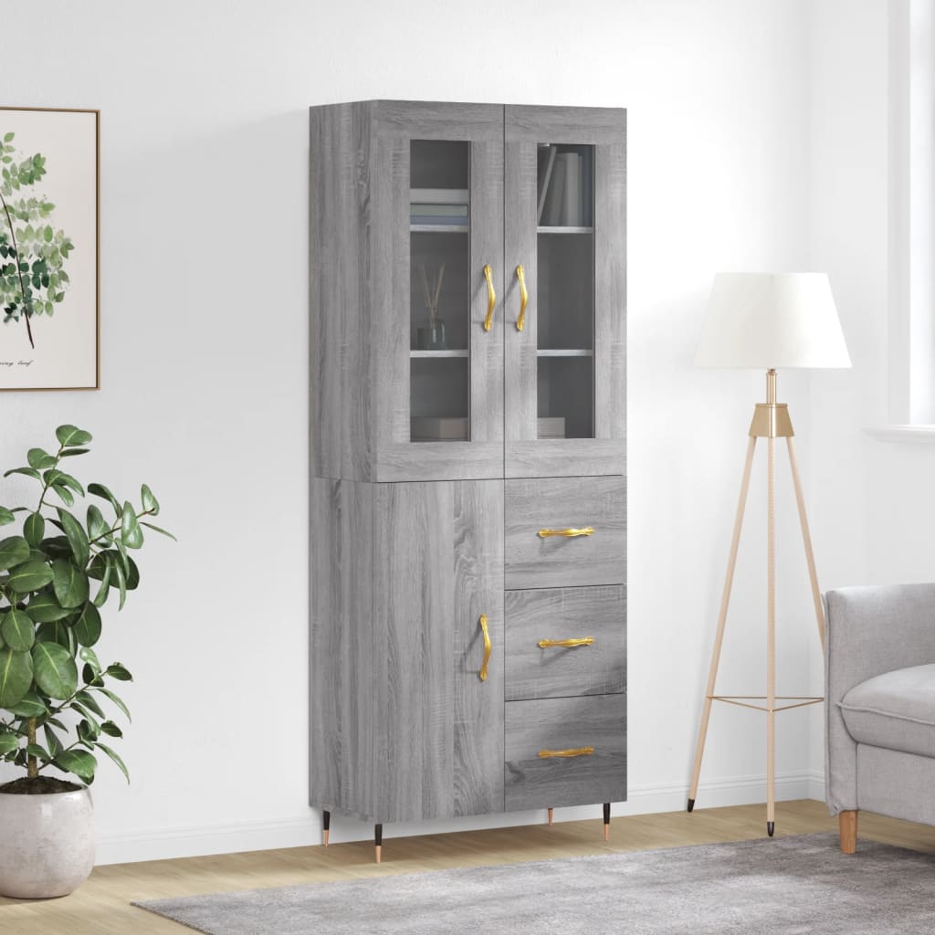 vidaXL Witrynka szary dąb sonoma 69,5x34x180cm materiał drewnopochodny