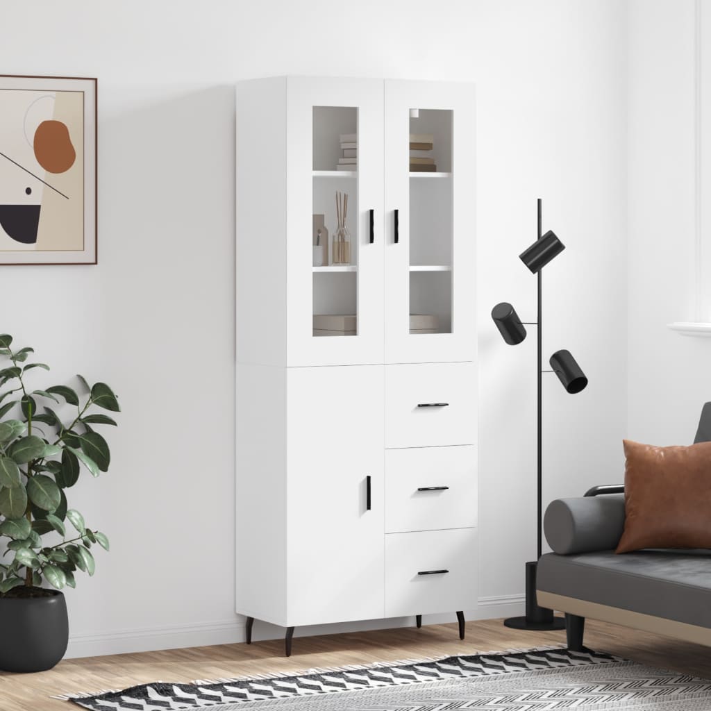 vidaXL Witrynka, biała, 69,5x34x180 cm, materiał drewnopochodny