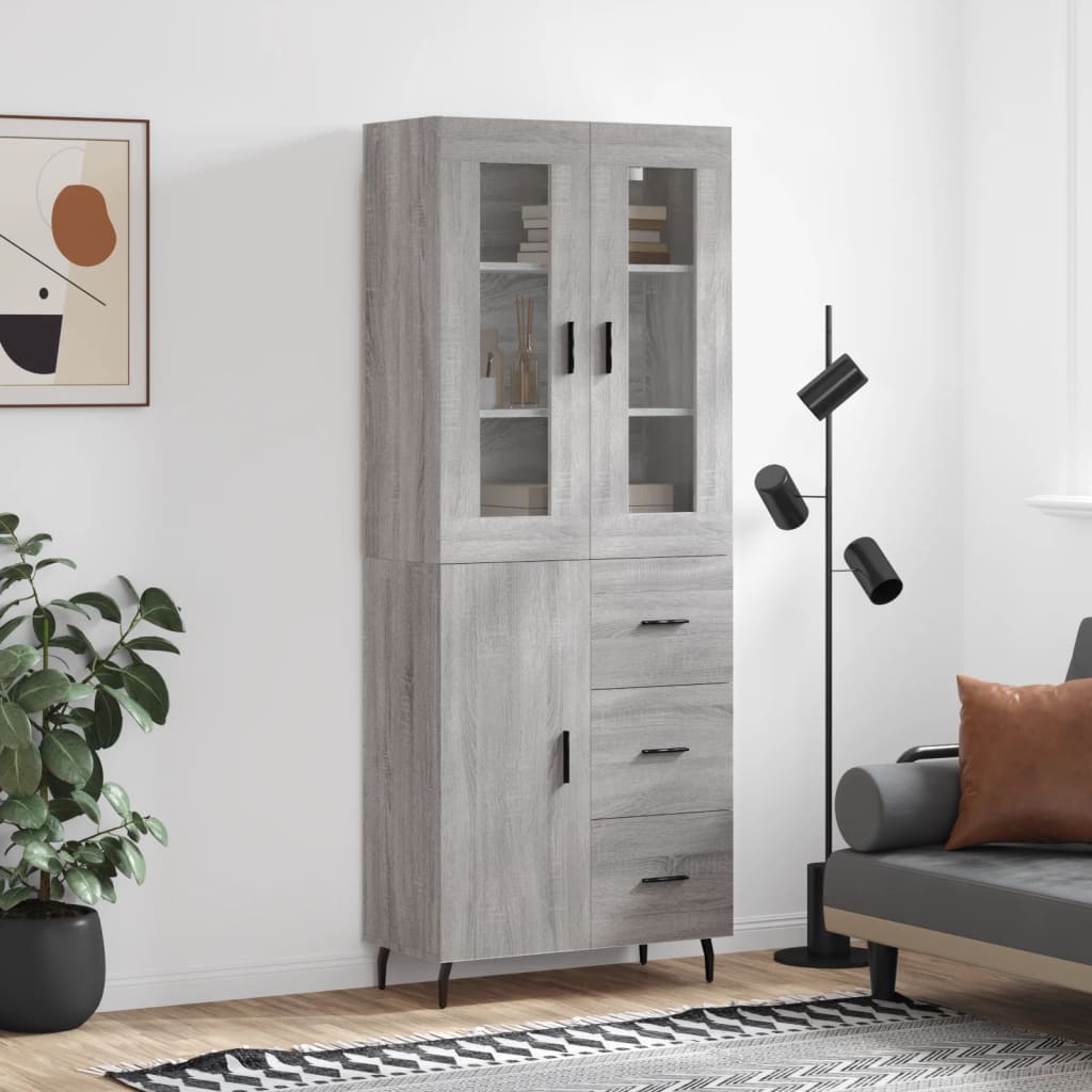 vidaXL Witrynka szary dąb sonoma 69,5x34x180cm materiał drewnopochodny
