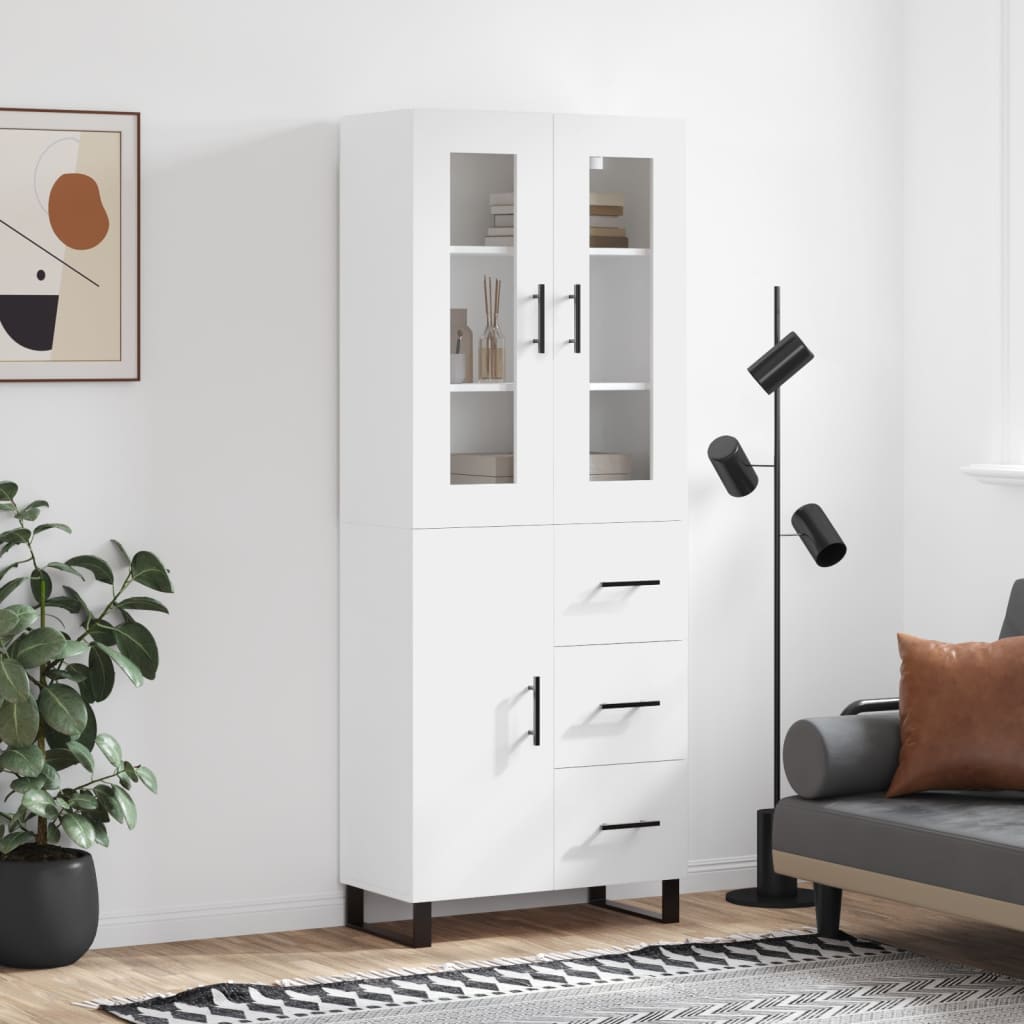 vidaXL Witrynka, biała, 69,5x34x180 cm, materiał drewnopochodny