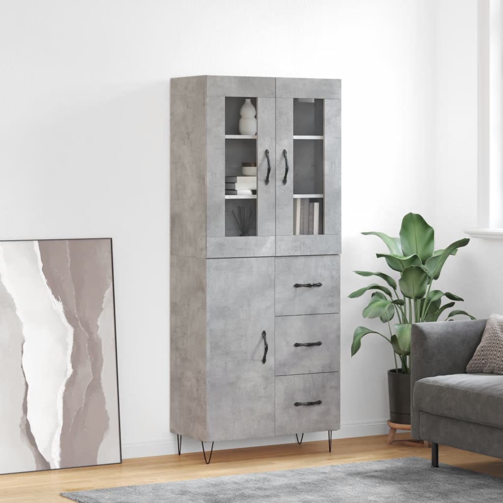 vidaXL Witrynka, szarość betonu 69,5x34x180 cm materiał drewnopochodny