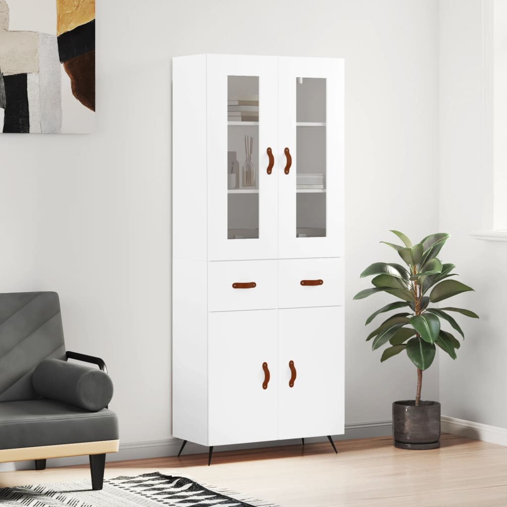 vidaXL Witrynka, biała, 69,5x34x180 cm, materiał drewnopochodny